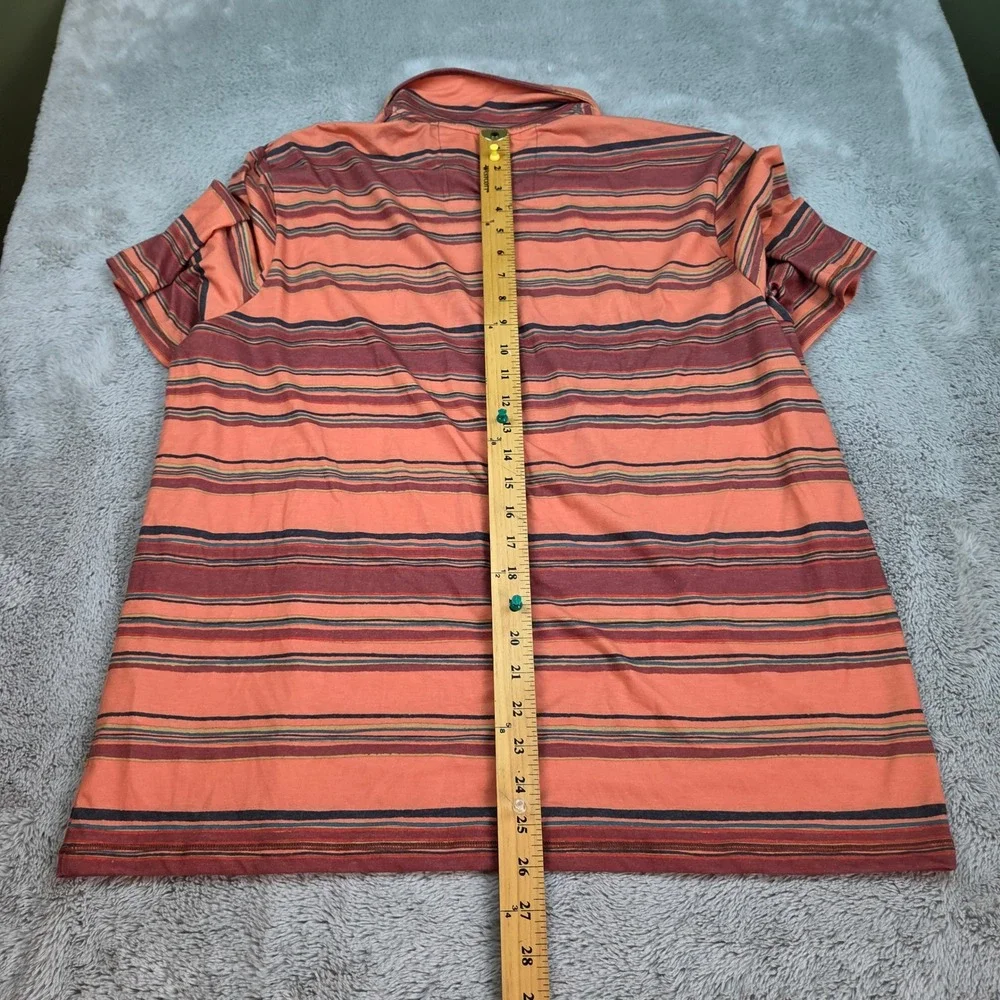 L.L. Bean Polo Shirt Mens L REG Slightly Fitted Striped Pocket Jersey Orange Mul